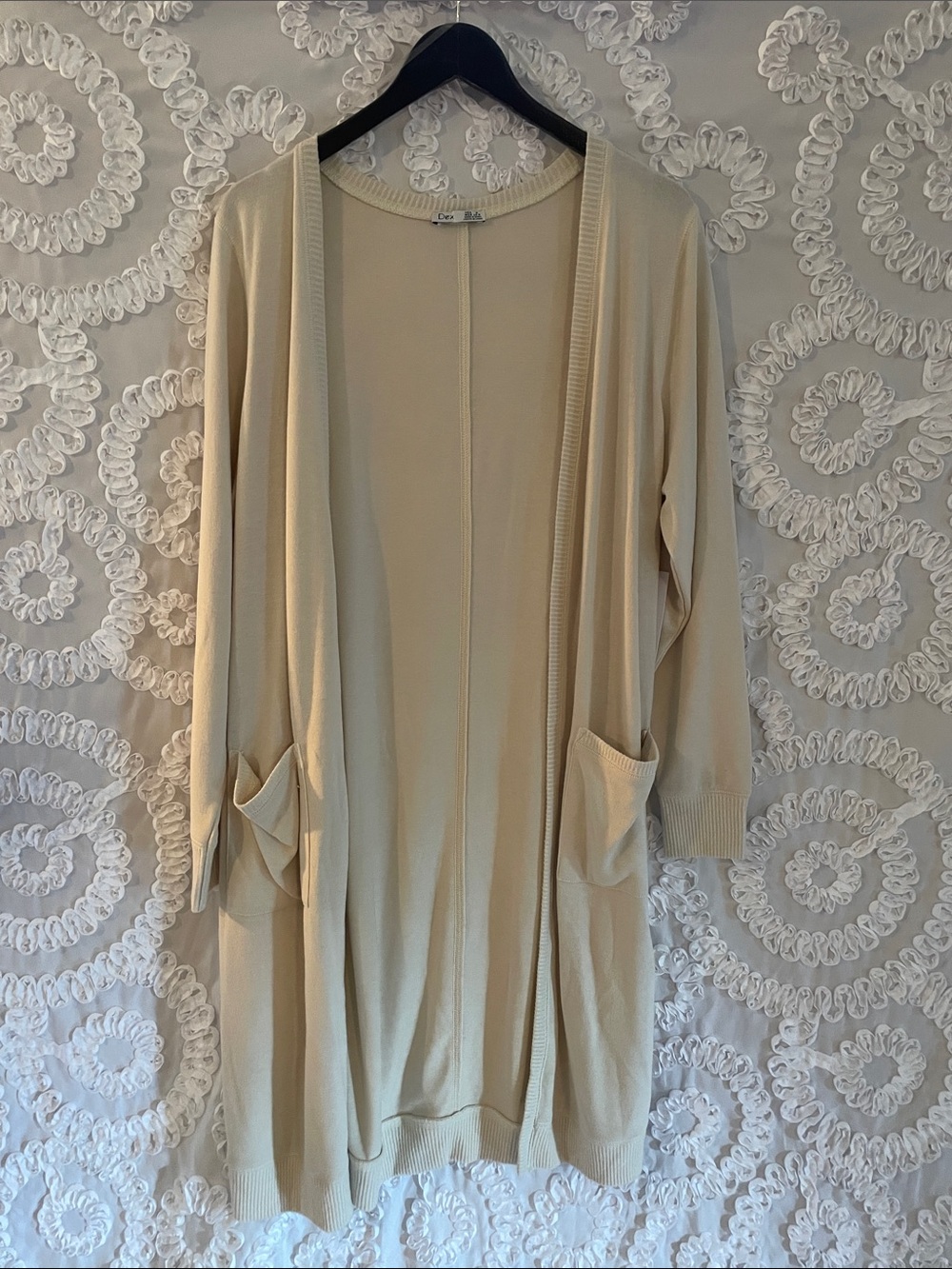 Dex Plus Curvy Long Line Oatmeal Cream Open-Front Cardigan Pockets Light weight